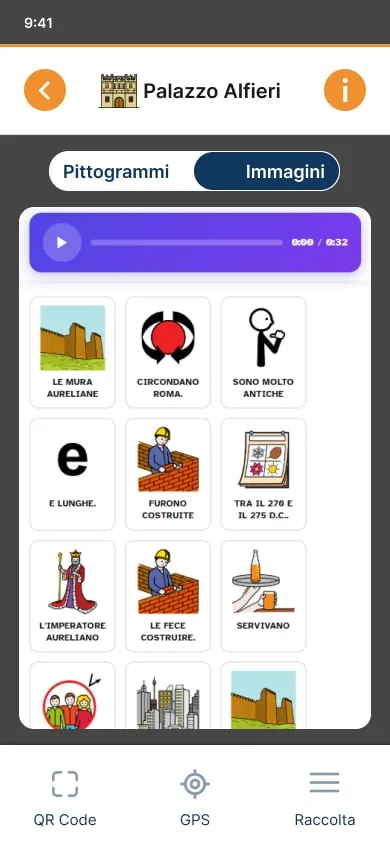 Racconto di Palazzo Alfieri in Comunicazione aumentativa, con pittogrammi e lettore audio