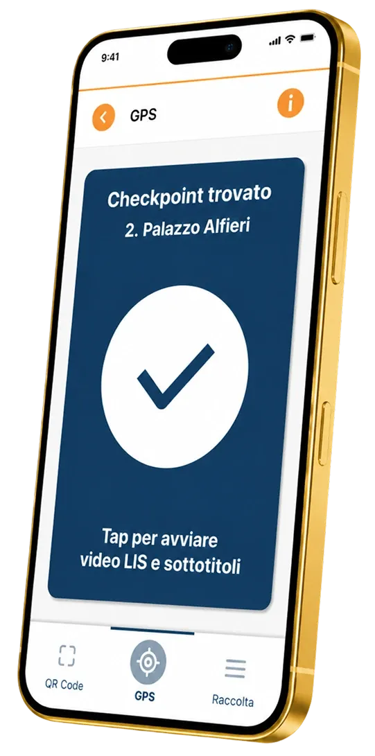 Smartphone con la schermata del checkpoint trovato a Palazzo Alfieri